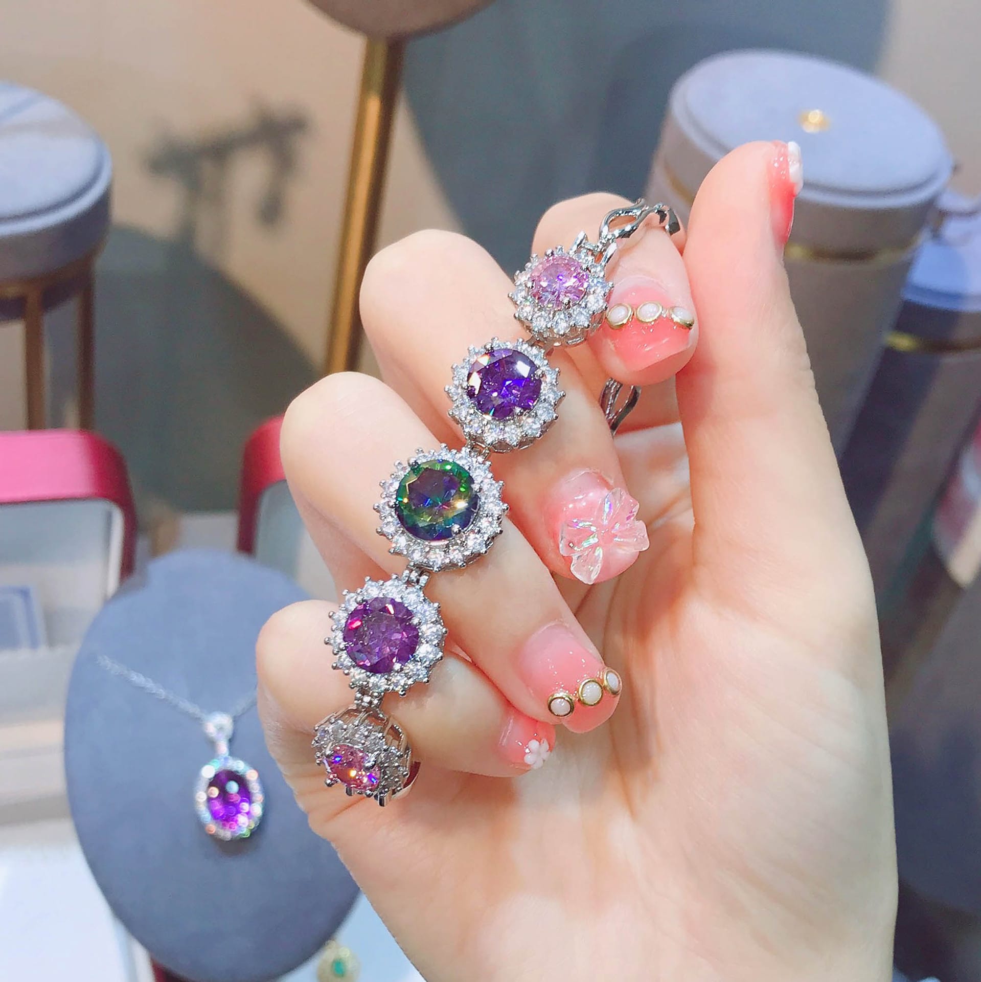 Super flash carat high carbon diamond bracelet Powder diamond amethyst seven color tourmaline bracelet - Image 2