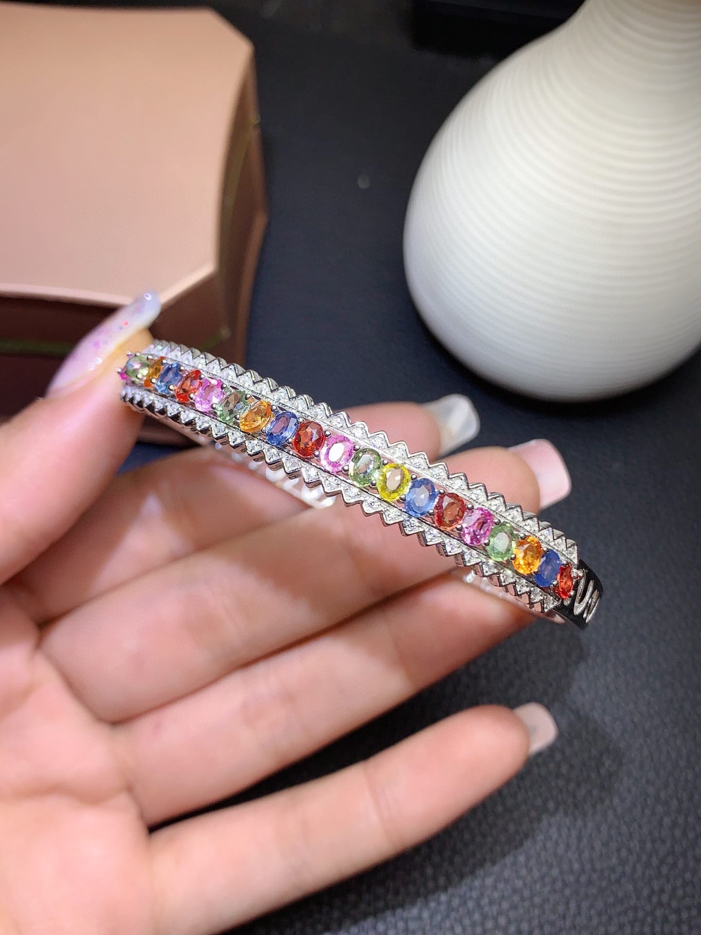 New imitation natural Sri Lanka color sapphire bracelet seven-color tourmaline color treasure bracelet buckle - Image 3