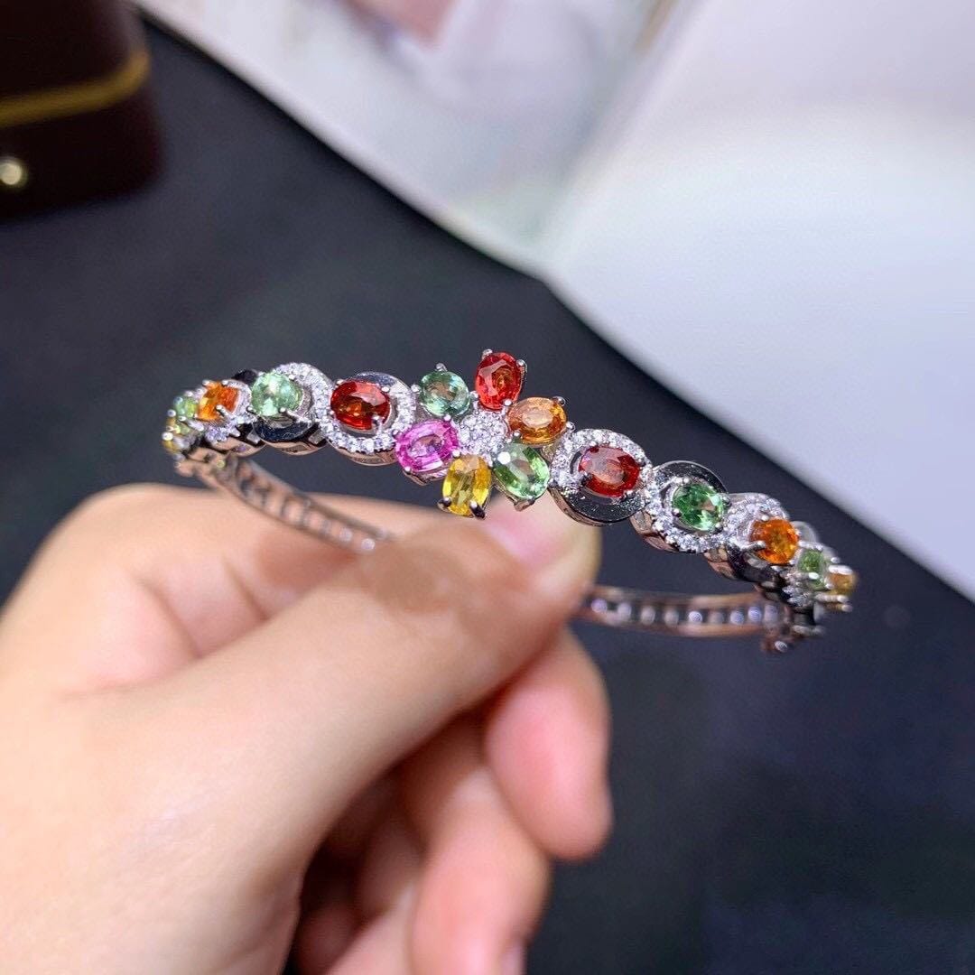 New seven-color tourmaline color treasure bracelet imitation natural Sri Lanka sapphire buckle bracelet - Image 2
