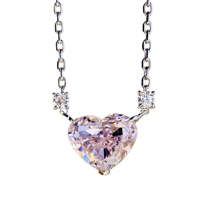 Heart necklace women's collarbone chain advanced design sense of temperament everything high carbon diamond pink pendant - Image 3