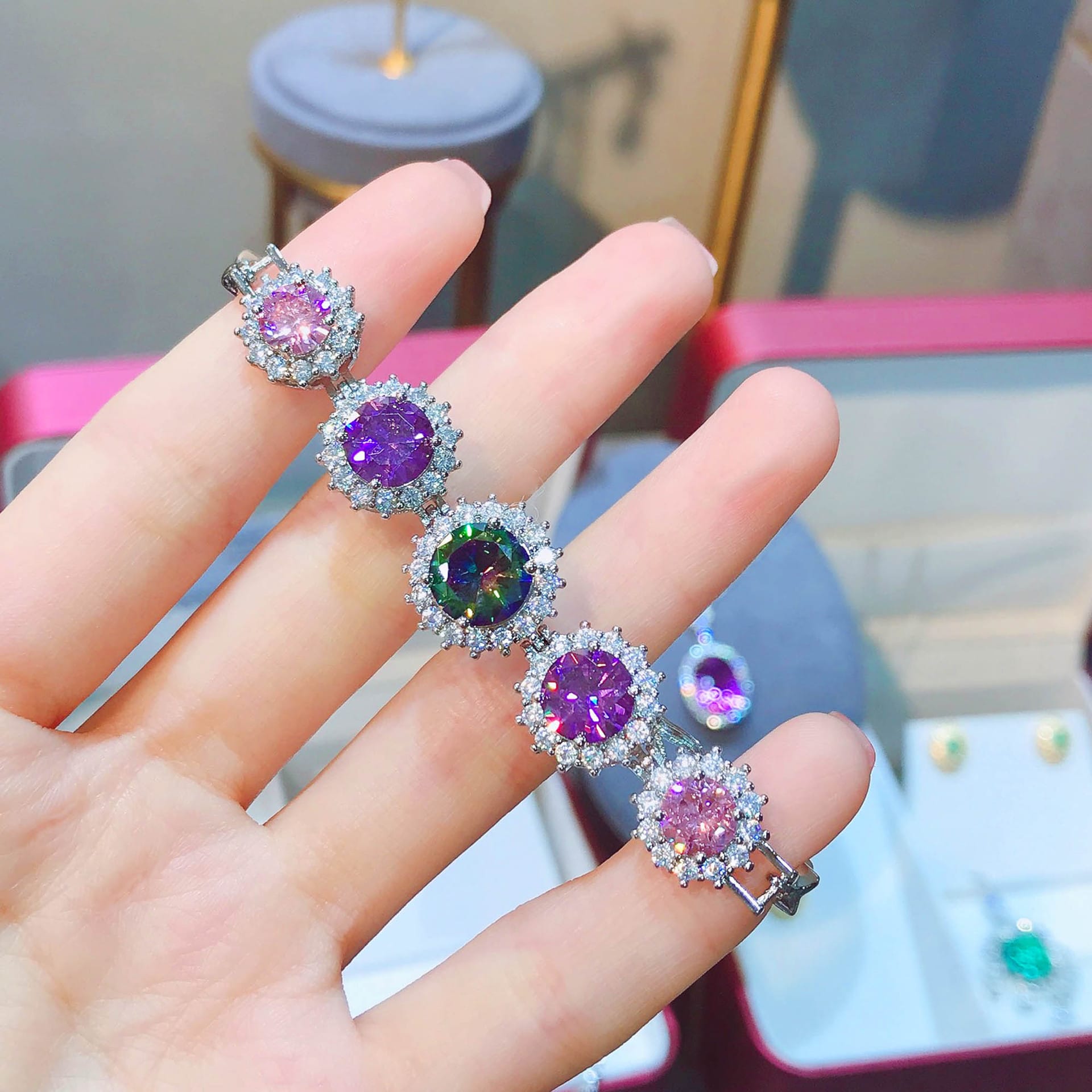 Super flash carat high carbon diamond bracelet Powder diamond amethyst seven color tourmaline bracelet - Image 3