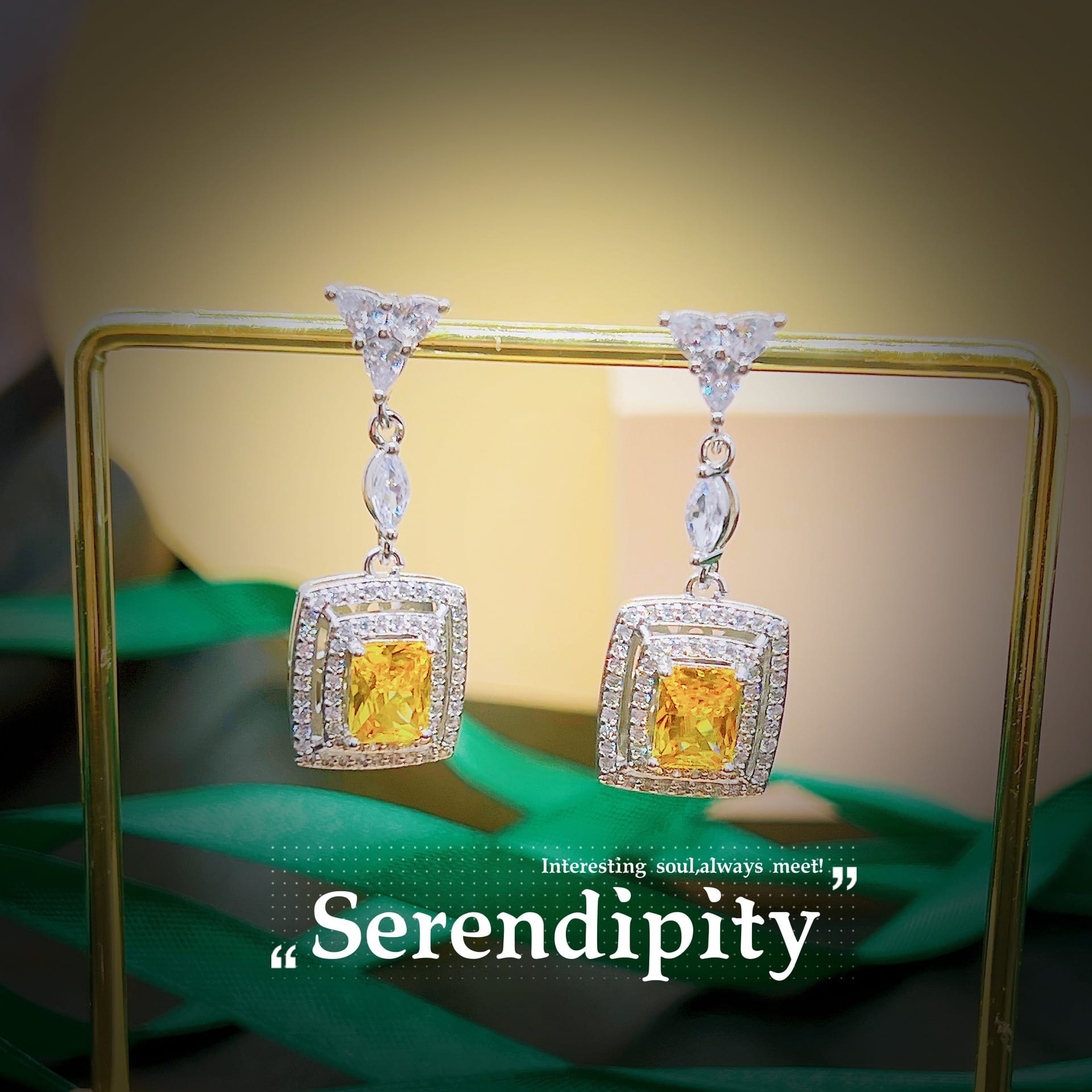 High-end jewelry yellow diamond necklace Long colored jewel earrings open ring - Image 2