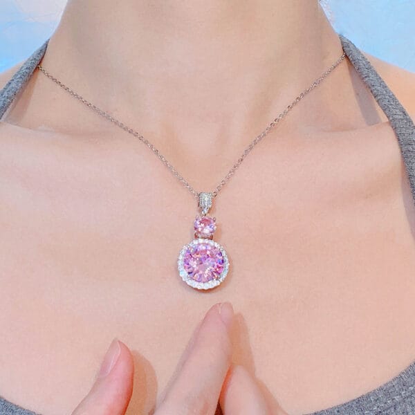 Ultra flash light luxury pink Zircon necklace romantic cherry blossom pink diamond long Argyll pink diamond stud earrings - Image 6