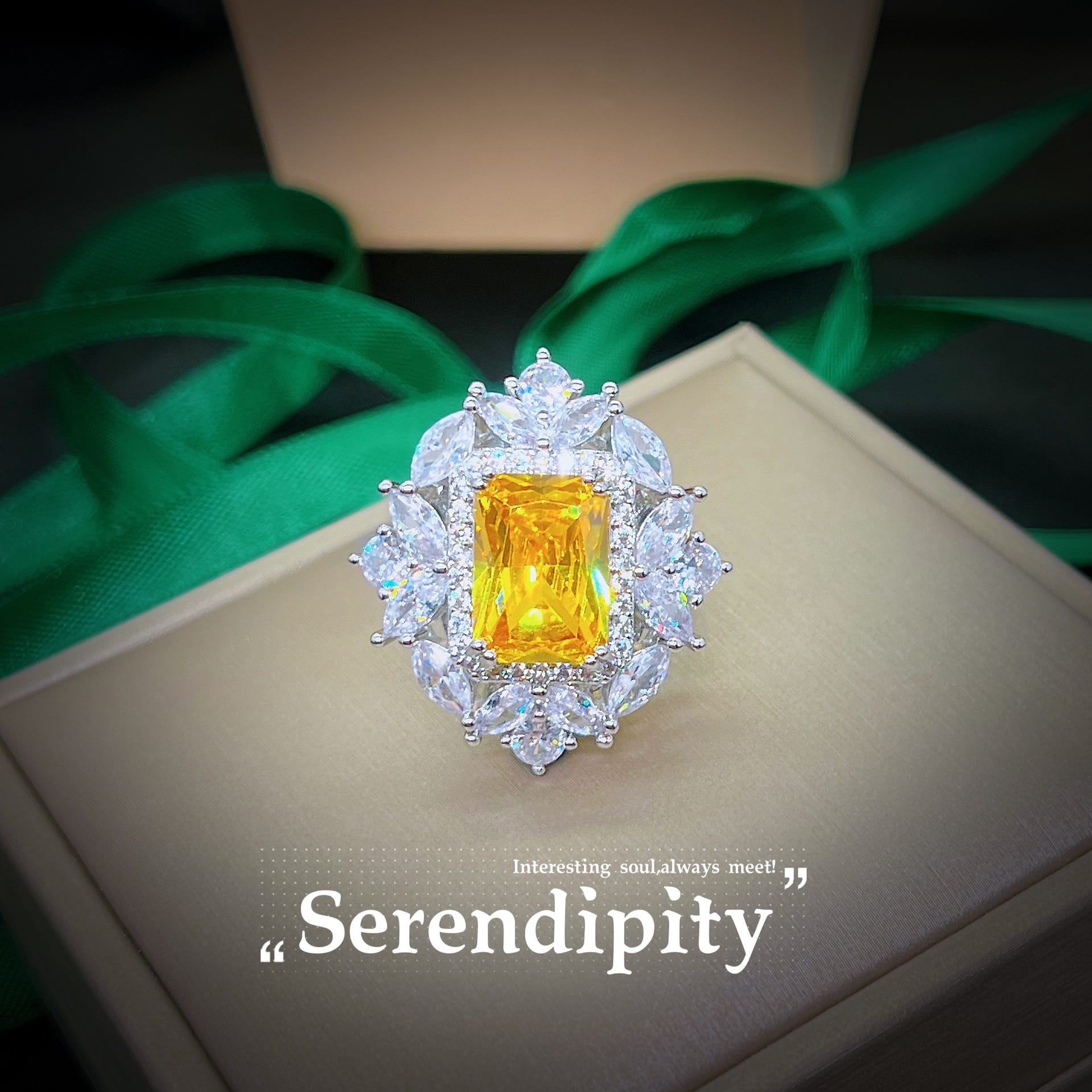 High-end jewelry yellow diamond necklace Long colored jewel earrings open ring - Image 5