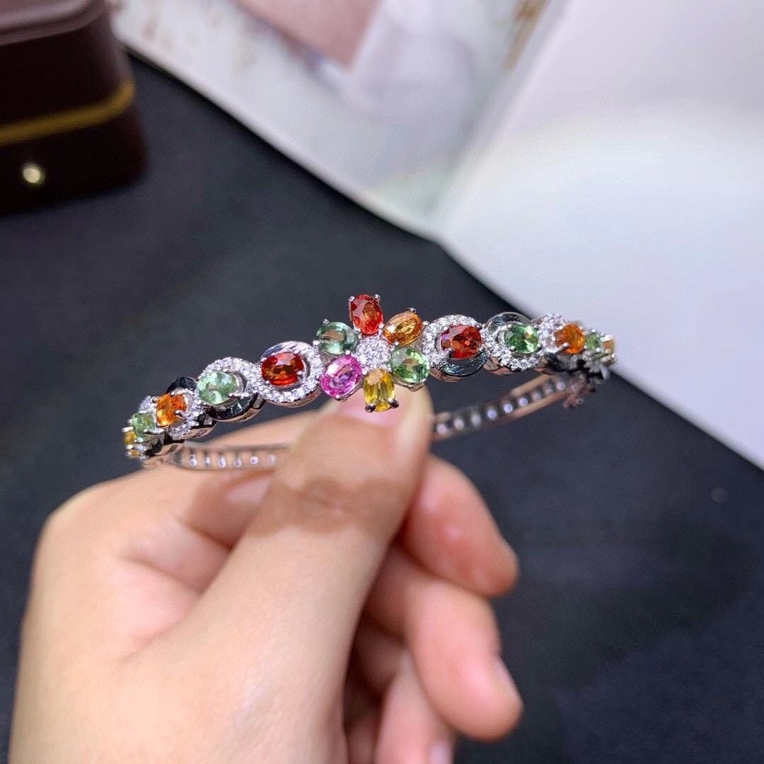 New seven-color tourmaline color treasure bracelet imitation natural Sri Lanka sapphire buckle bracelet - Image 3