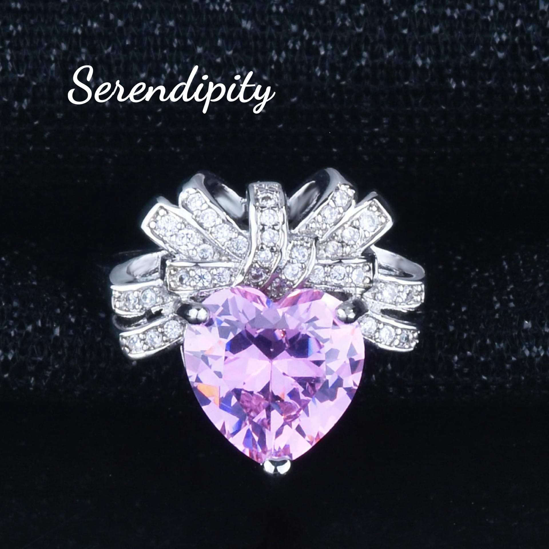 Light luxury Love Pink Diamond necklace bow Heart pendant Pink Zirconium earrings open heart ring Pink heart set - Image 6