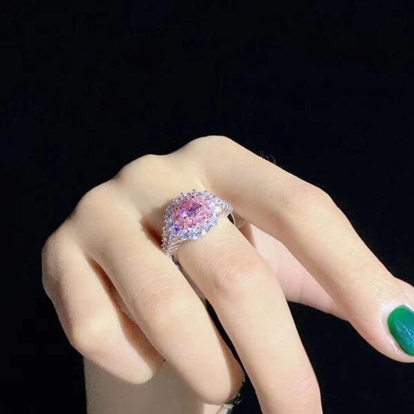 Pink crystal set earrings ring necklace Retro delicate zircon earrings pendant niche design simple ring - Image 8