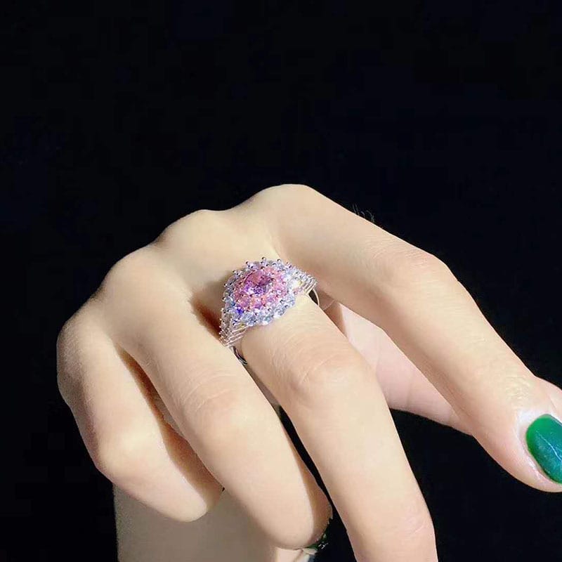 Pink crystal set earrings ring necklace Retro delicate zircon earrings pendant niche design simple ring - Image 8
