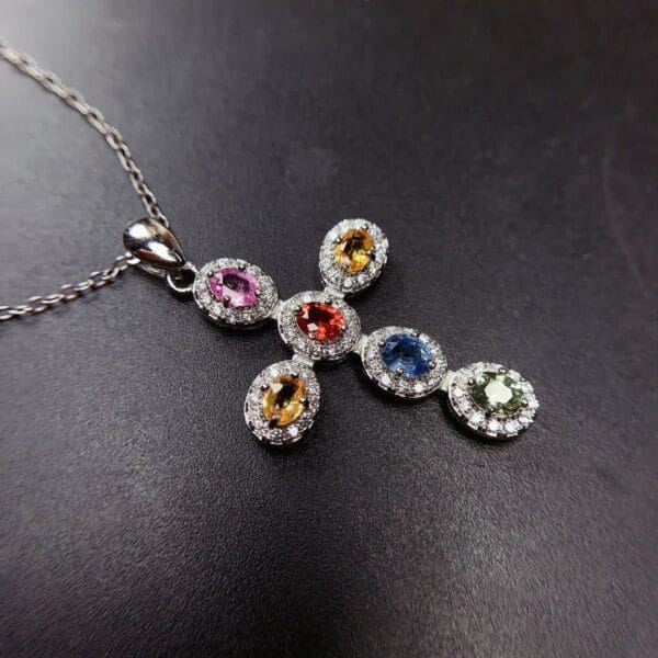Imitation natural color Sri Lanka sapphire pendant women's multicolor tourmaline color high carbon diamond necklace - Image 5