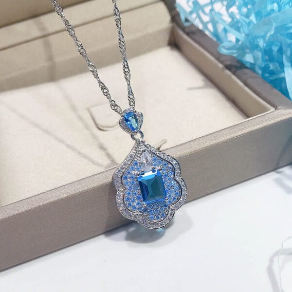 Source creation design sky land pendant secret aquamarine treasure Topaz stone necklace - Image 2