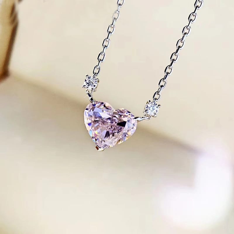 Heart necklace women's collarbone chain advanced design sense of temperament everything high carbon diamond pink pendant - Image 4