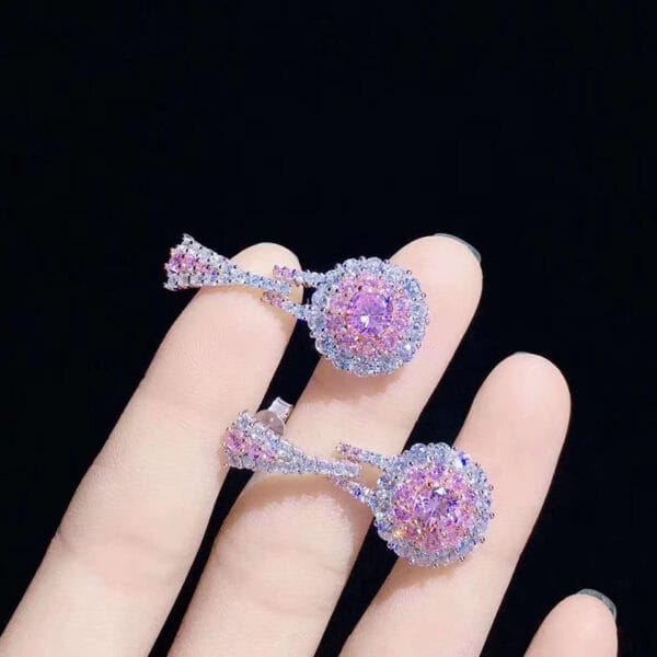 Pink crystal set earrings ring necklace Retro delicate zircon earrings pendant niche design simple ring - Image 13