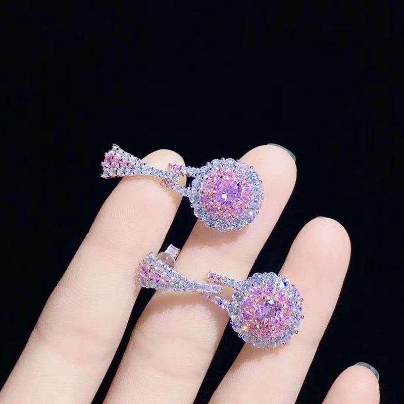 Pink crystal set earrings ring necklace Retro delicate zircon earrings pendant niche design simple ring - Image 13