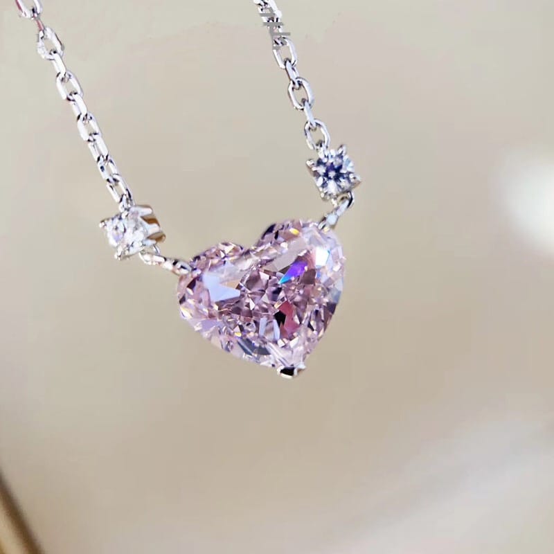 Heart necklace women's collarbone chain advanced design sense of temperament everything high carbon diamond pink pendant - Image 7