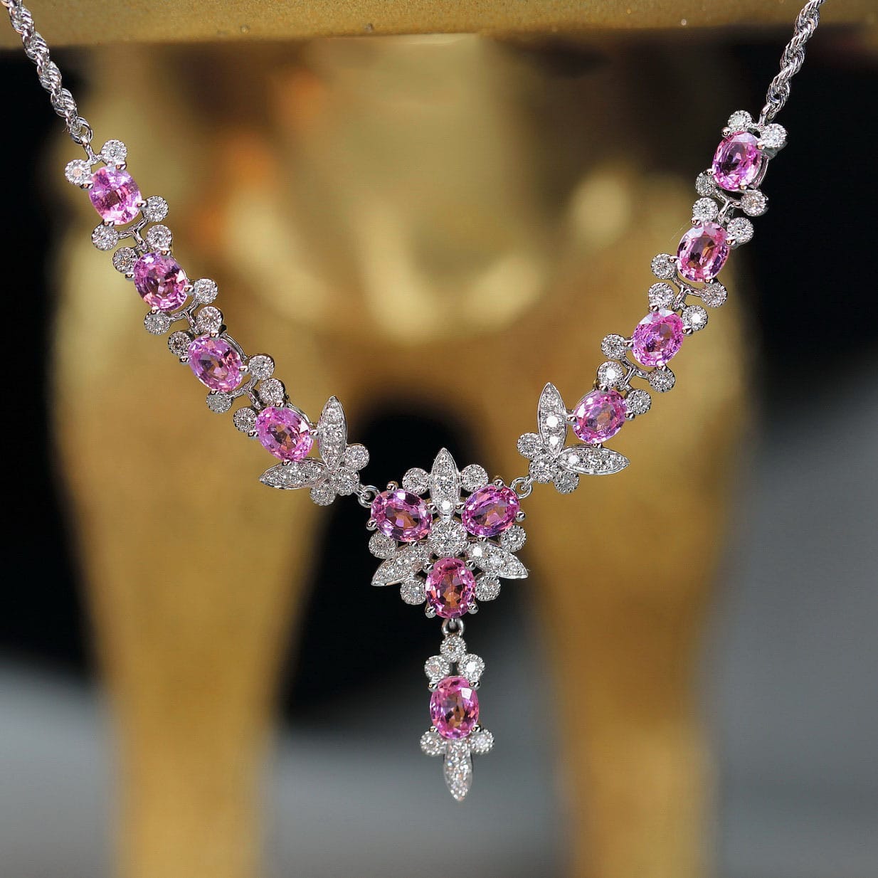 Heavy Light Luxury Super Fairy Butterfly Full Diamond necklace Micro set full diamond luxury Argyll pink diamond necklace - Image 3