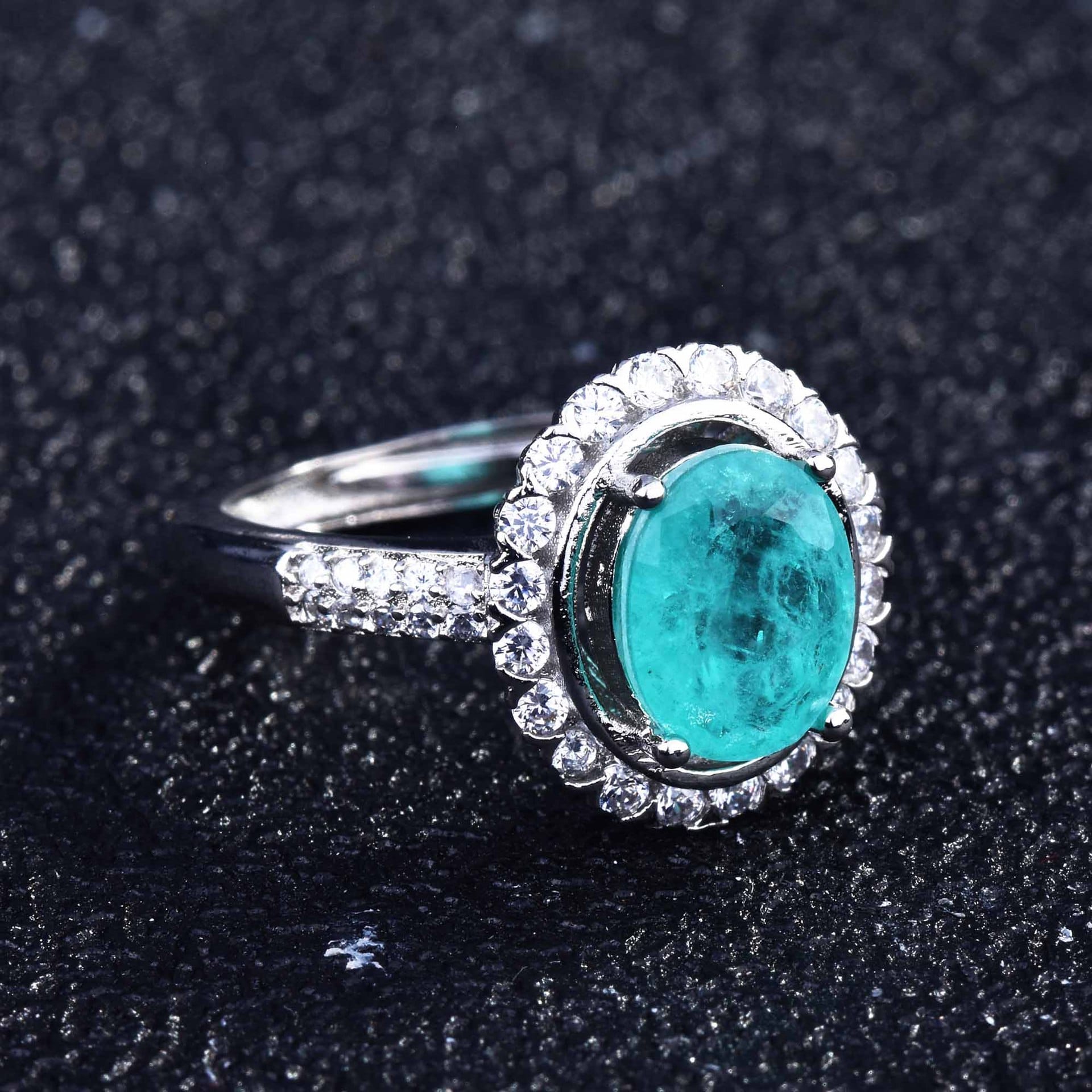 Net red with imitation Brazil Paraiba color treasure set ring earrings pendant - Image 9