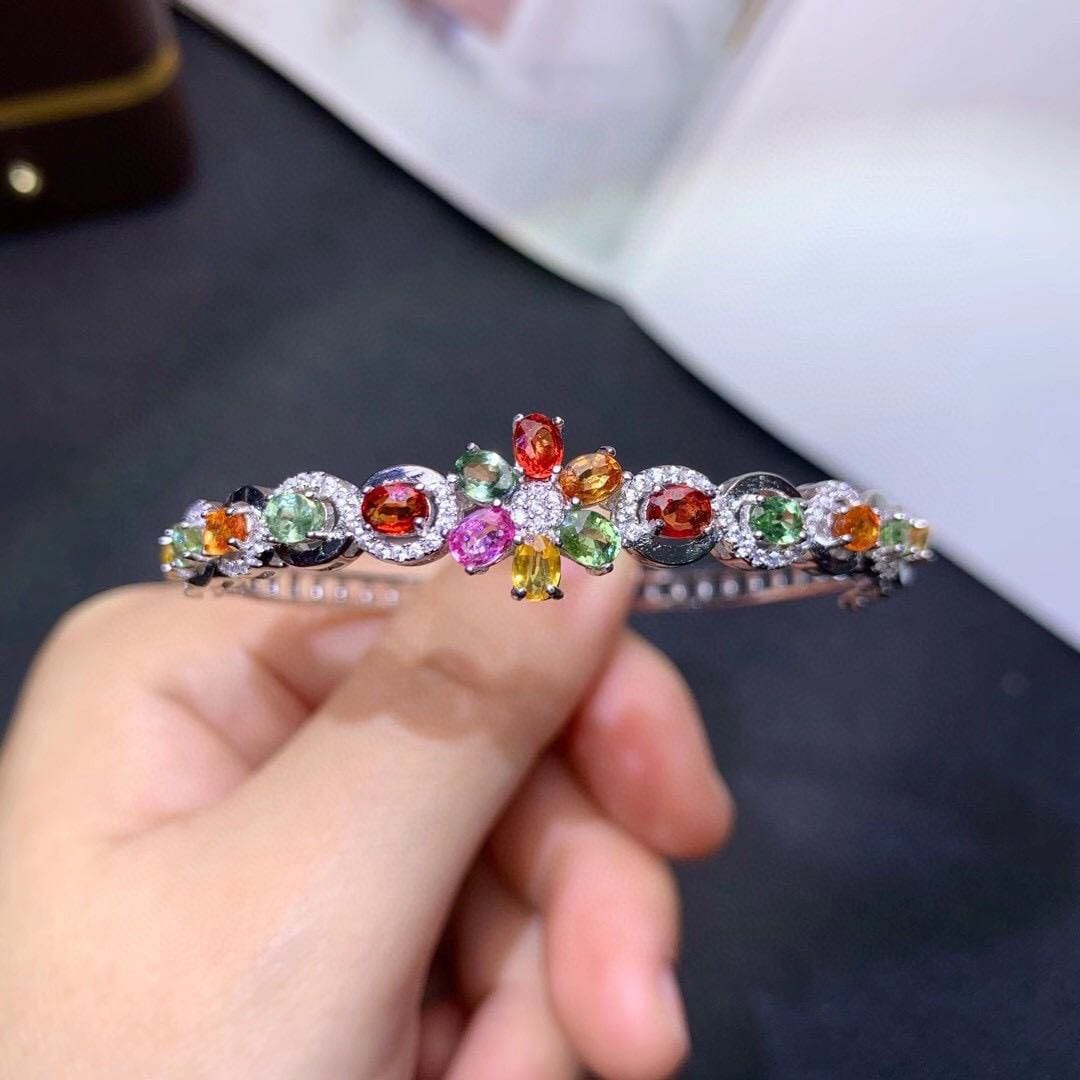 New seven-color tourmaline color treasure bracelet imitation natural Sri Lanka sapphire buckle bracelet - Image 4
