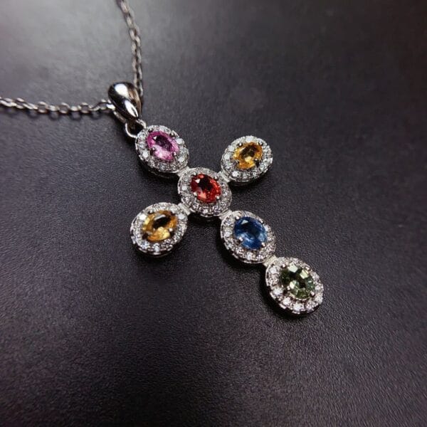 Imitation natural color Sri Lanka sapphire pendant women's multicolor tourmaline color high carbon diamond necklace - Image 6