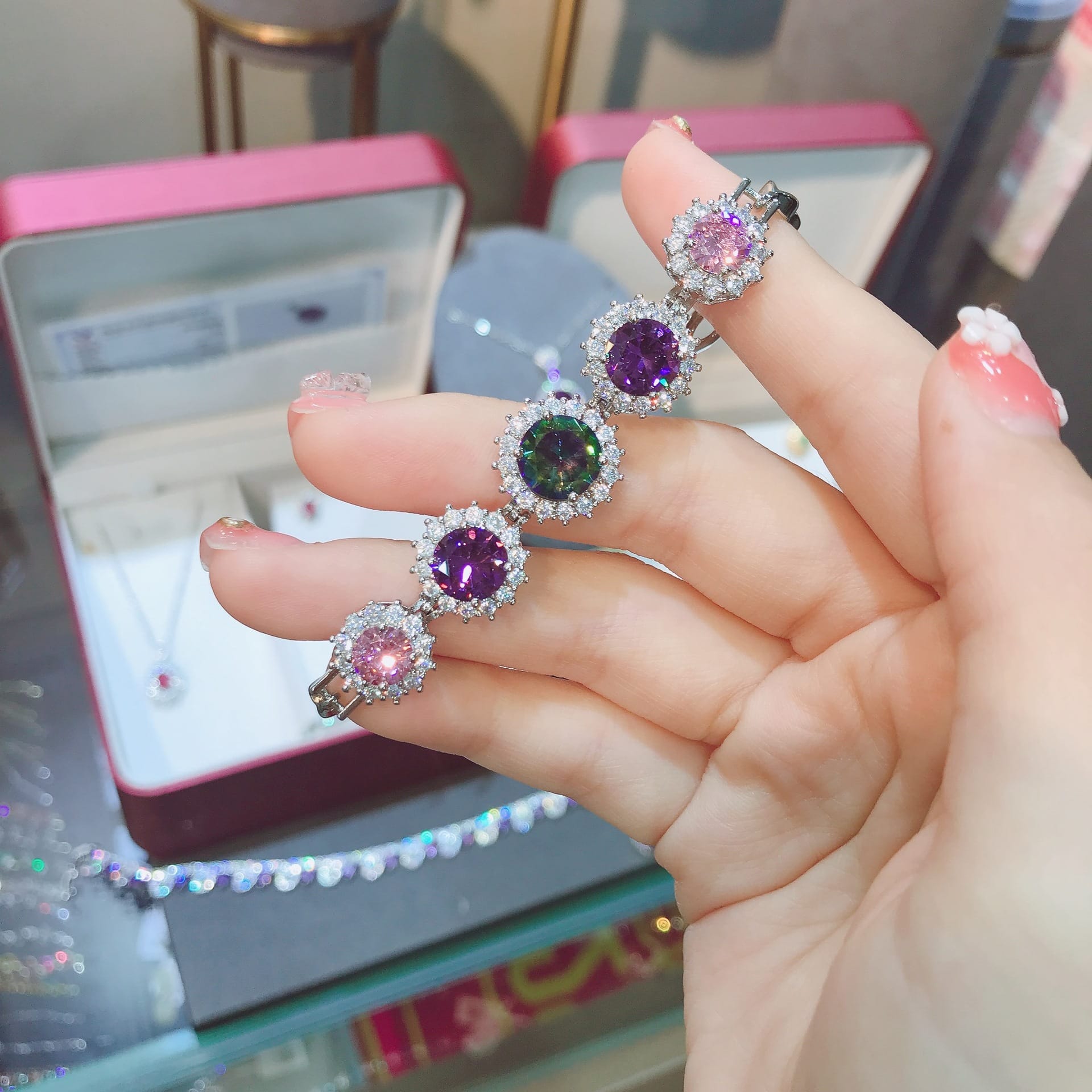 Super flash carat high carbon diamond bracelet Powder diamond amethyst seven color tourmaline bracelet - Image 6