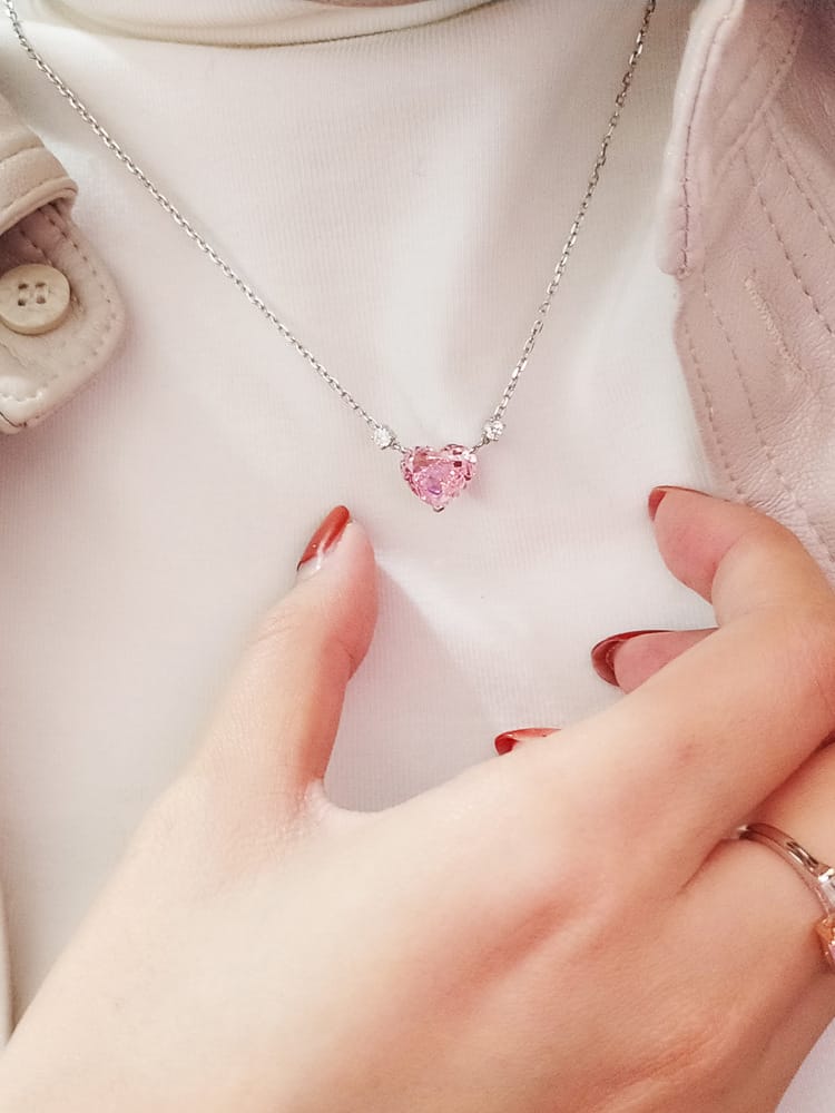 Heart necklace women's collarbone chain advanced design sense of temperament everything high carbon diamond pink pendant - Image 8