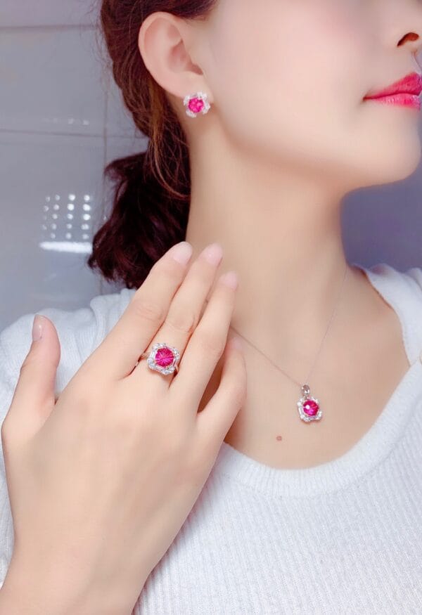 Imitation natural powder Topaz ring set pendant earrings high carbon diamond necklace - Image 11