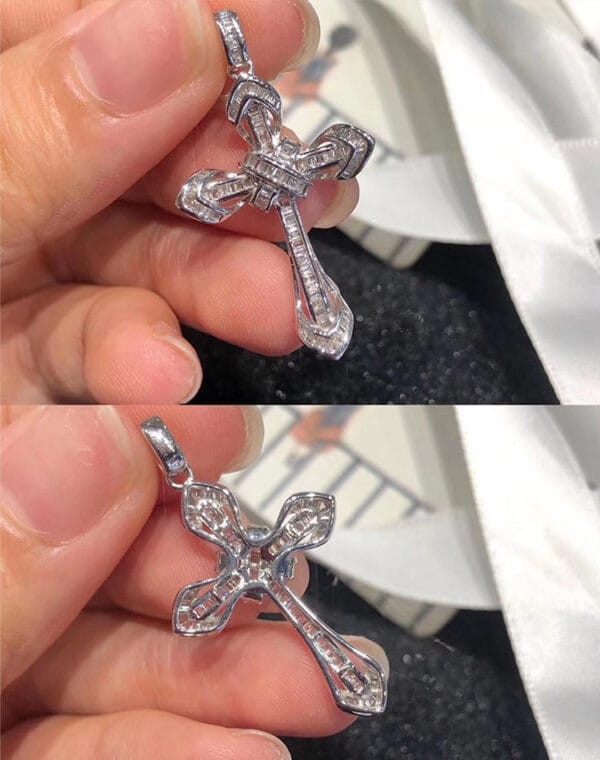 Fashion with light luxury ladder square pendant ins wind plated 18K gold T square cross imitation Mosan diamond collar bone necklace - Image 6