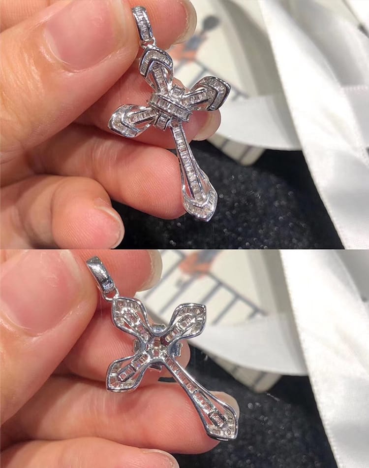 Fashion with light luxury ladder square pendant ins wind plated 18K gold T square cross imitation Mosan diamond collar bone necklace - Image 6