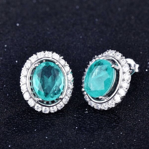 Net red with imitation Brazil Paraiba color treasure set ring earrings pendant - Image 3