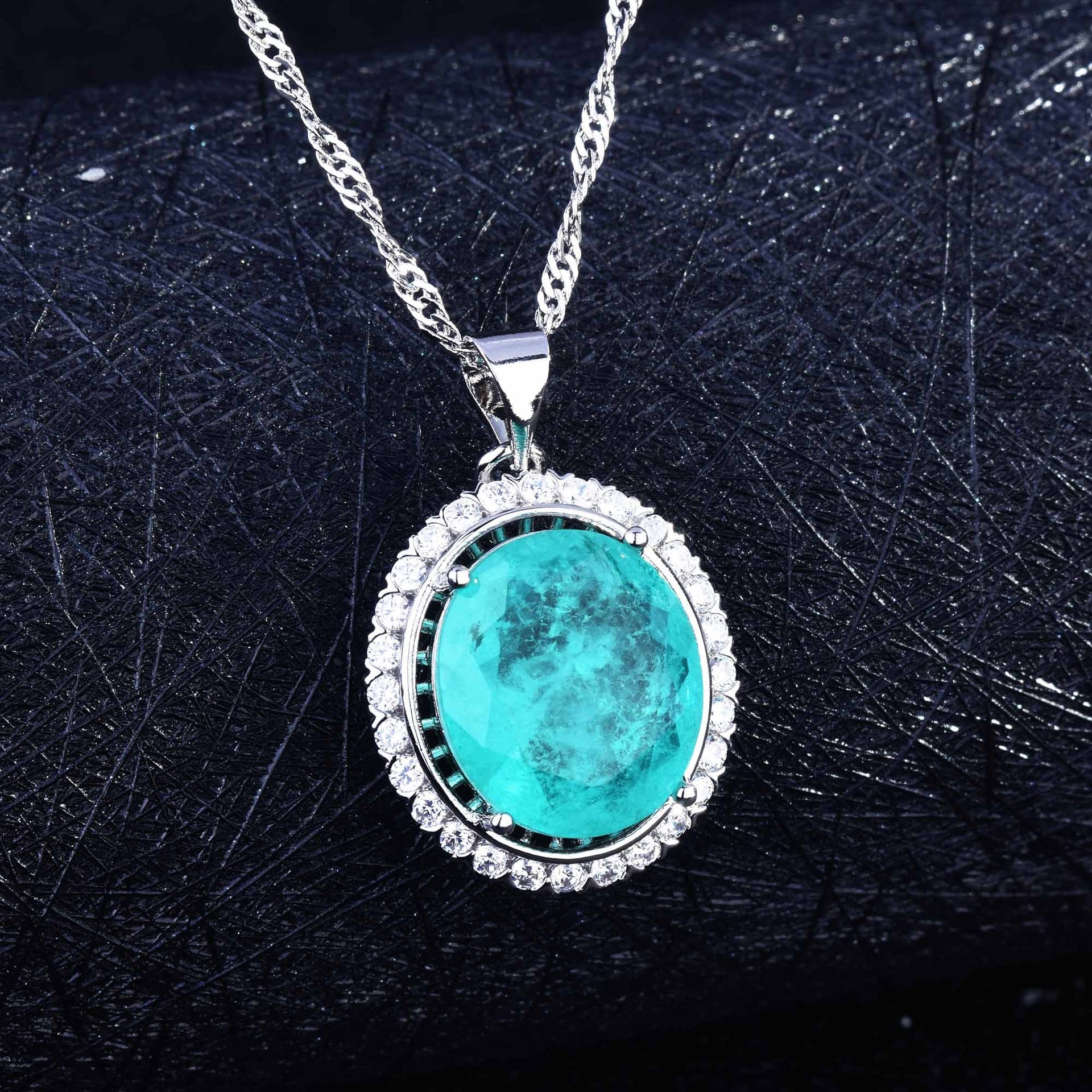 Net red with imitation Brazil Paraiba color treasure set ring earrings pendant - Image 2