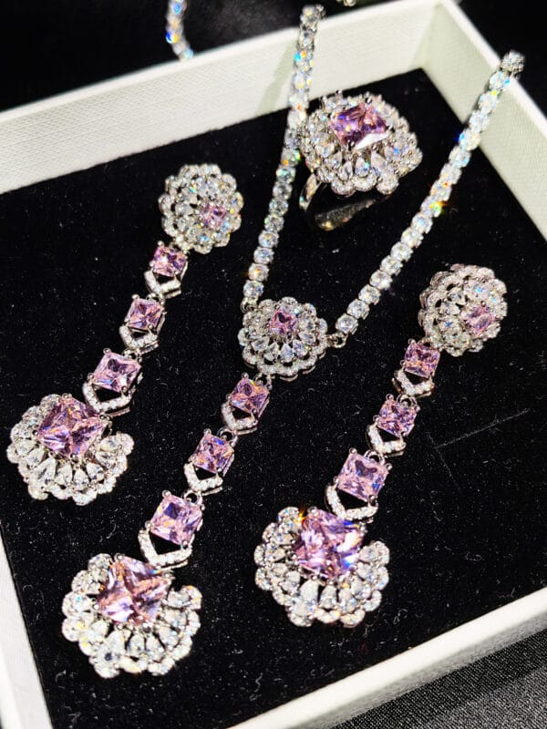 Luxury Luxury bridal party Necklace Earrings Ring Super shiny Zircon earrings Pendant temperament pendants - Image 2