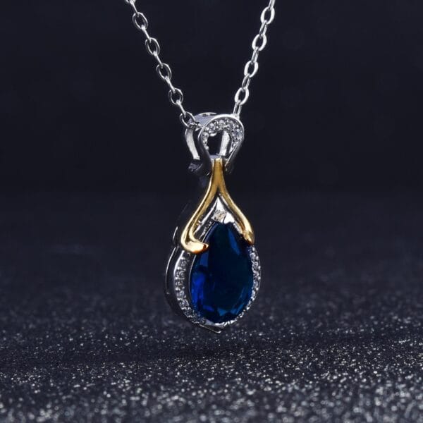 The new fashion mermaid tears pendant online red live hot selling two-color electroplated sapphire color treasure necklace - Image 2