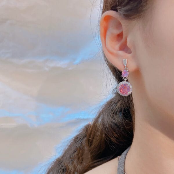 Ultra flash light luxury pink Zircon necklace romantic cherry blossom pink diamond long Argyll pink diamond stud earrings - Image 4