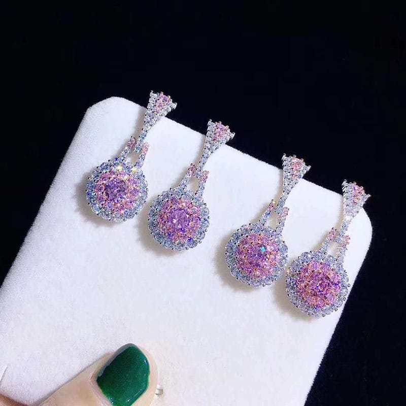 Pink crystal set earrings ring necklace Retro delicate zircon earrings pendant niche design simple ring - Image 4