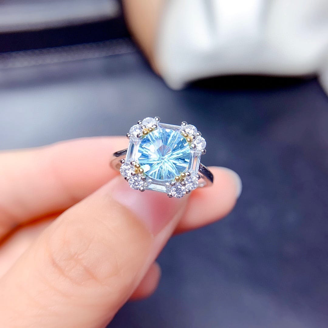 Imitation natural powder Topaz ring set pendant earrings high carbon diamond necklace - Image 4