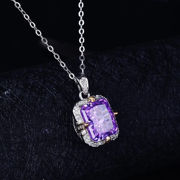 Seiko temperament apple green ice cut pendant necklace simple everything with purple high-carbon diamond ring - Image 9