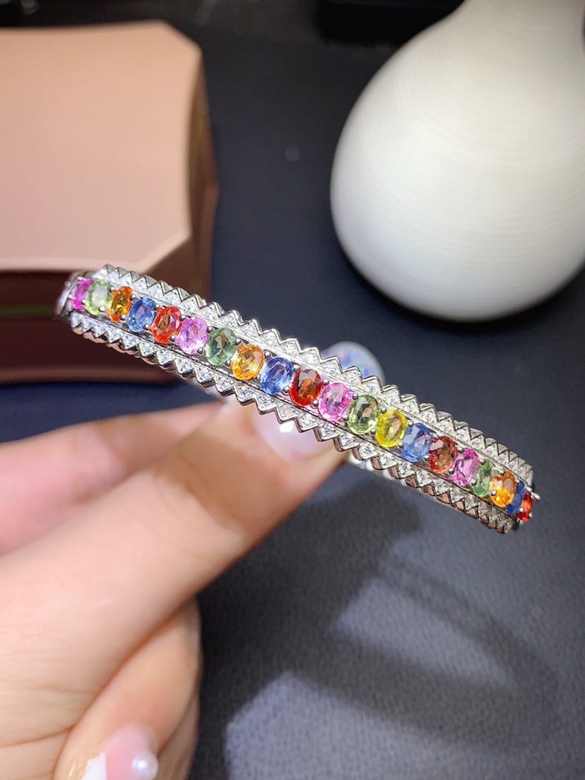 New imitation natural Sri Lanka color sapphire bracelet seven-color tourmaline color treasure bracelet buckle - Image 4