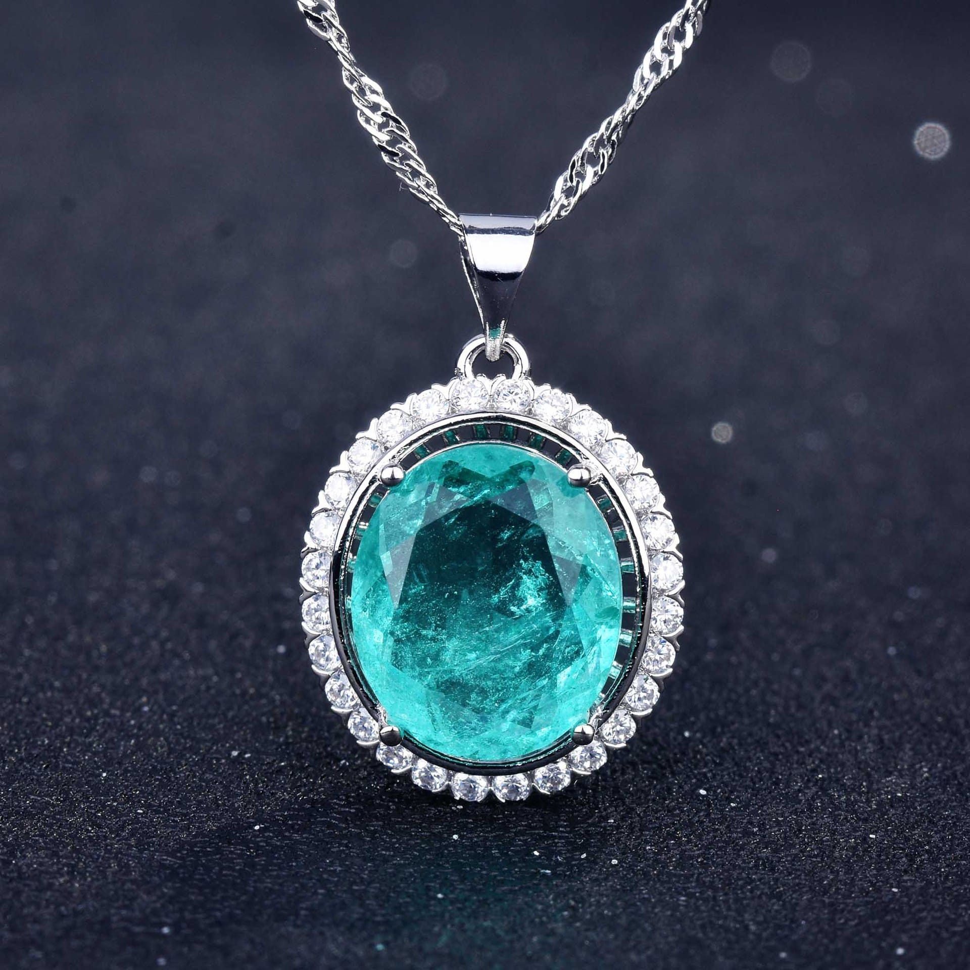 Net red with imitation Brazil Paraiba color treasure set ring earrings pendant - Image 6