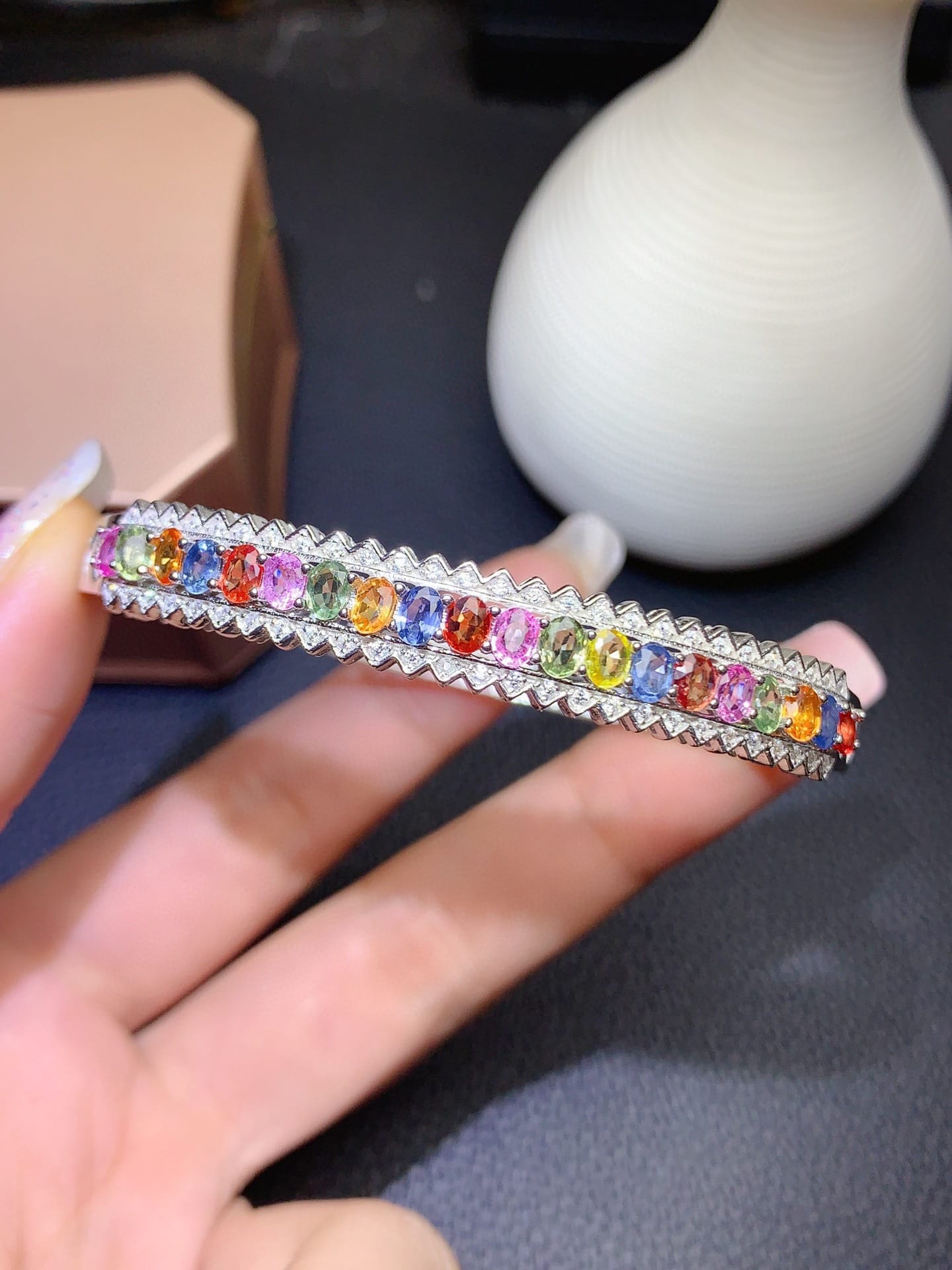 New imitation natural Sri Lanka color sapphire bracelet seven-color tourmaline color treasure bracelet buckle - Image 5