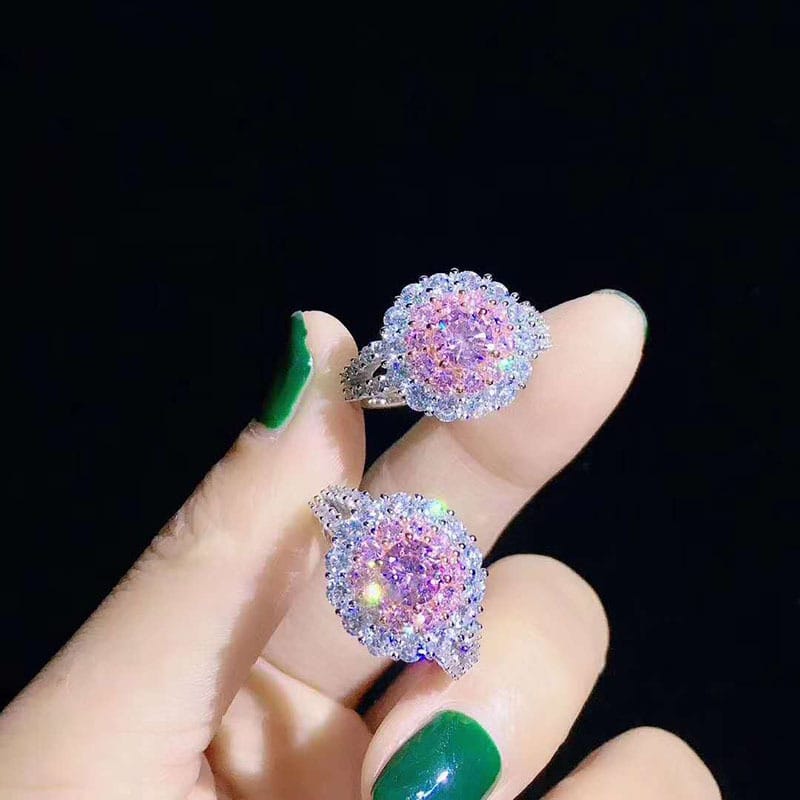 Pink crystal set earrings ring necklace Retro delicate zircon earrings pendant niche design simple ring - Image 5