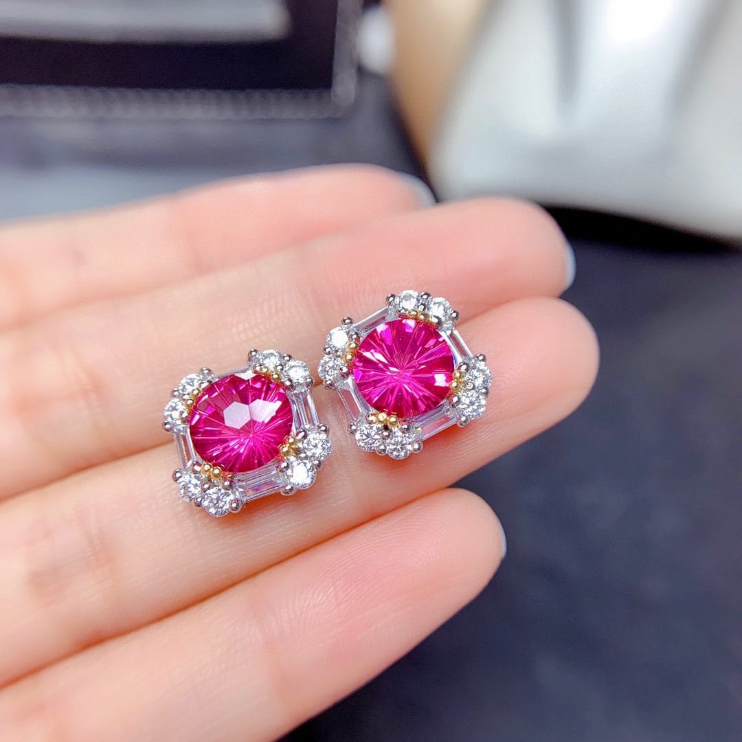 Imitation natural powder Topaz ring set pendant earrings high carbon diamond necklace - Image 5