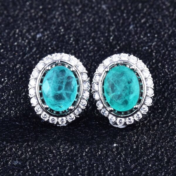 Net red with imitation Brazil Paraiba color treasure set ring earrings pendant - Image 8