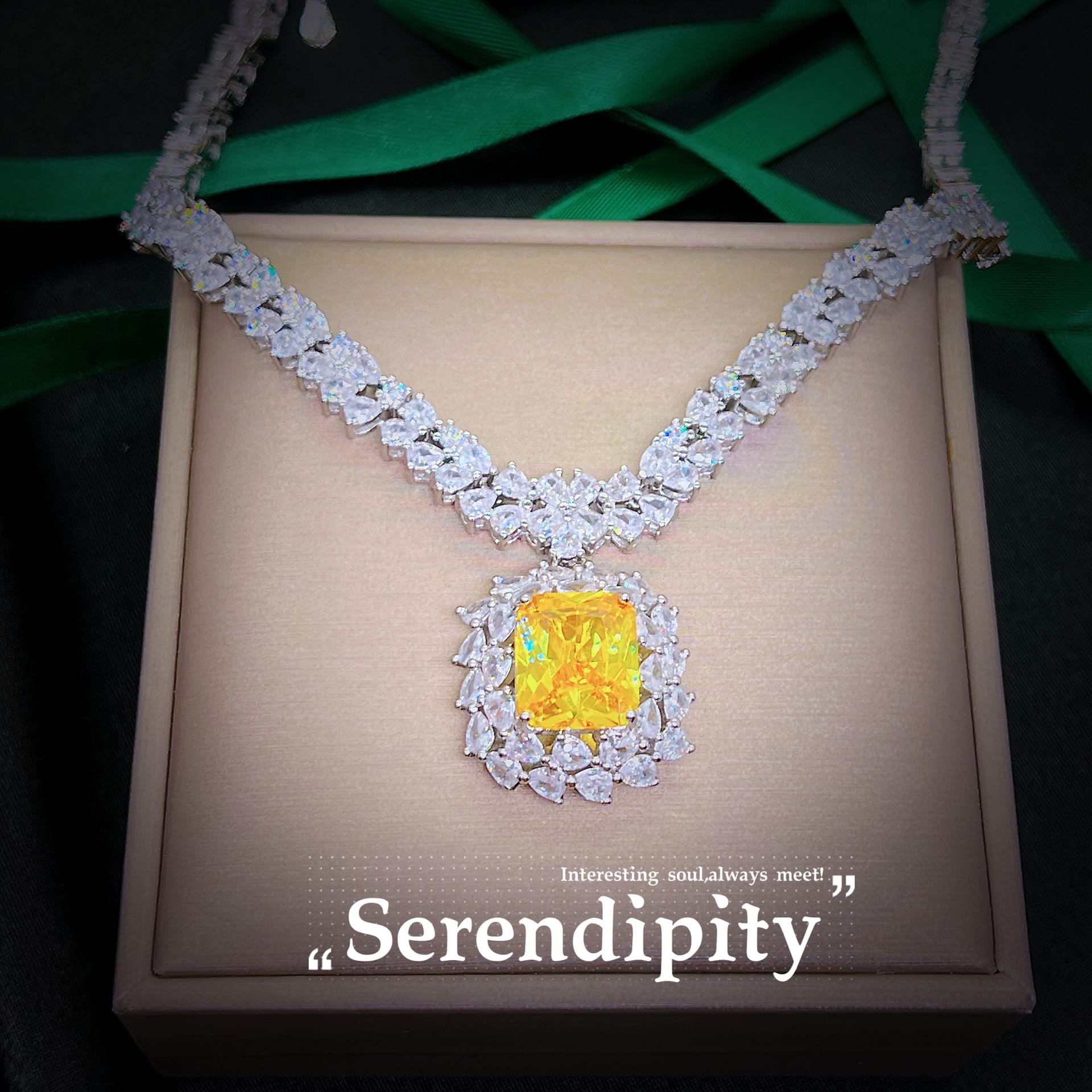 High-end jewelry yellow diamond necklace Long colored jewel earrings open ring - Image 3