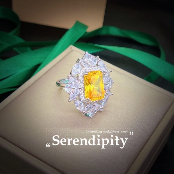High-end jewelry yellow diamond necklace Long colored jewel earrings open ring - Image 4