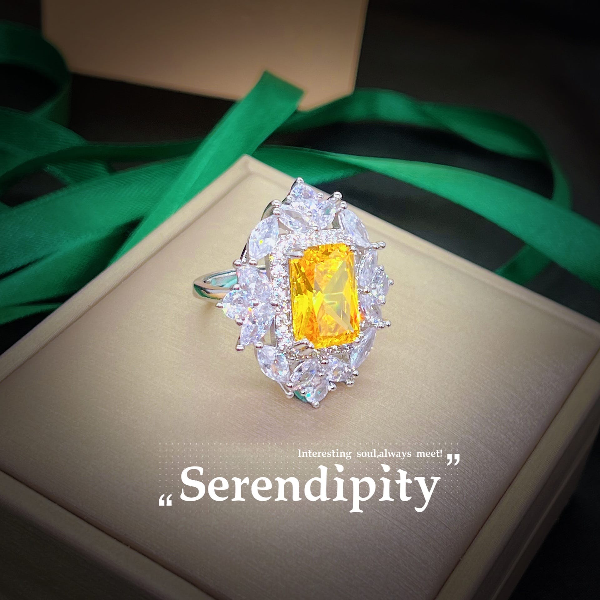High-end jewelry yellow diamond necklace Long colored jewel earrings open ring - Image 4