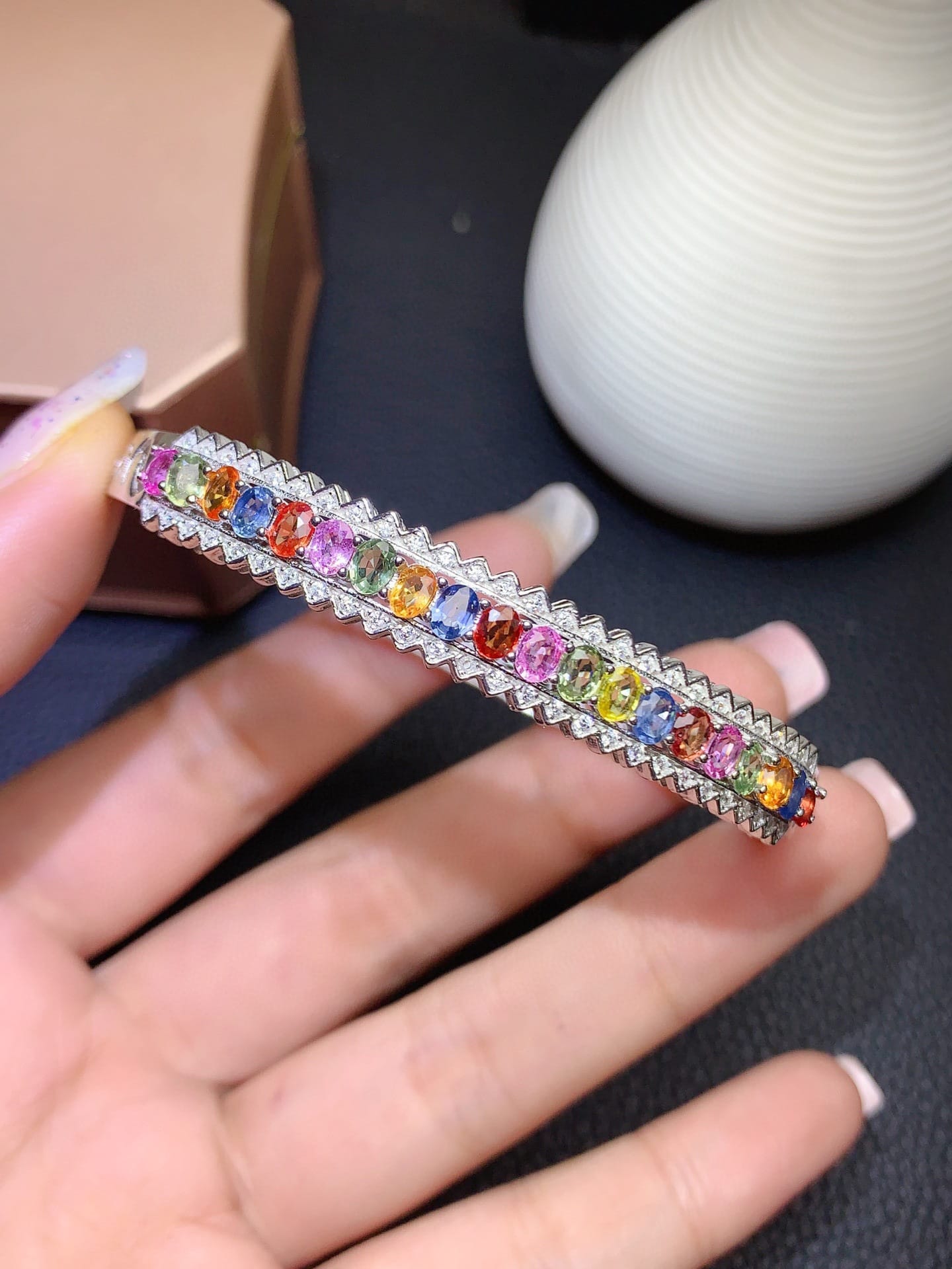 New imitation natural Sri Lanka color sapphire bracelet seven-color tourmaline color treasure bracelet buckle - Image 6