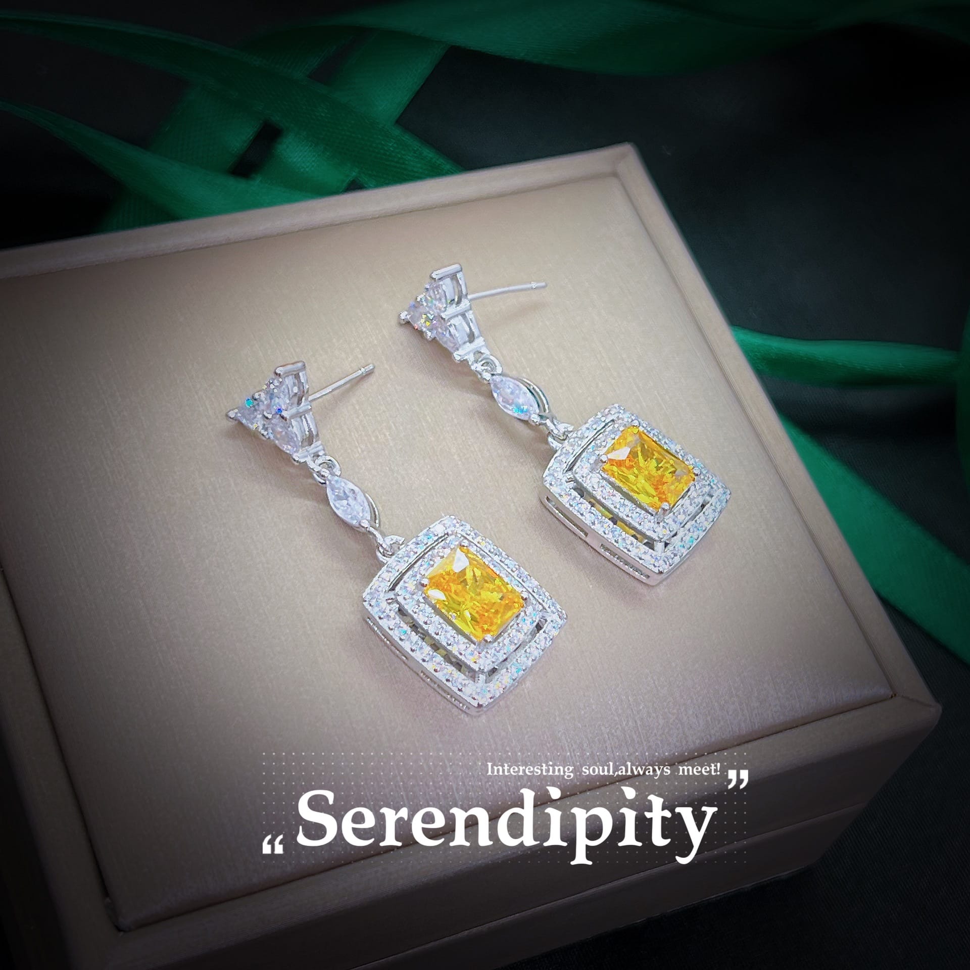 High-end jewelry yellow diamond necklace Long colored jewel earrings open ring - Image 6
