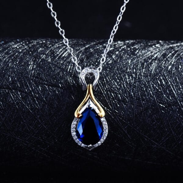 The new fashion mermaid tears pendant online red live hot selling two-color electroplated sapphire color treasure necklace - Image 3