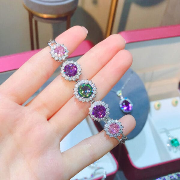 Super flash carat high carbon diamond bracelet Powder diamond amethyst seven color tourmaline bracelet - Image 4