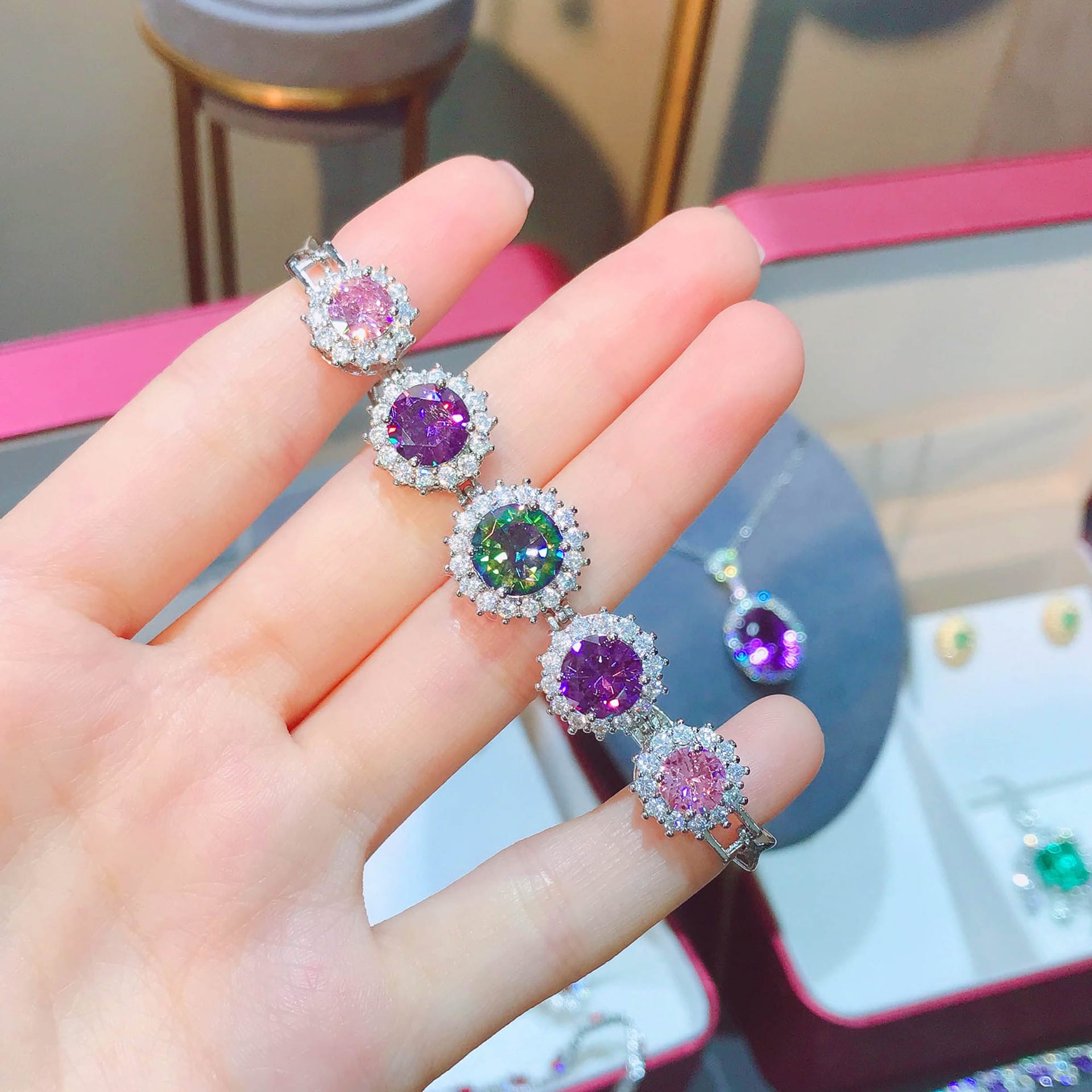 Super flash carat high carbon diamond bracelet Powder diamond amethyst seven color tourmaline bracelet - Image 4