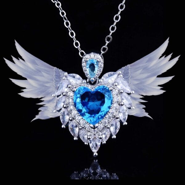 The new high-end jewelry design Angel Wings pendant simulates aquamarine heart necklace pink - Image 7